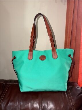 ‼️Dooney & Bourke Aqua Shopper Tote Shoulder Bag Brown Leather Briaded Straps